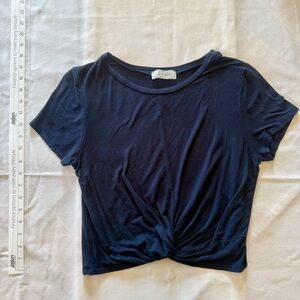 Elegant Navy Twist Front Crop Top